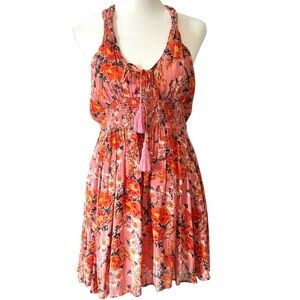 Free People Women's Pink and Orange‎ Washed Ashore Mini Dress in Size S